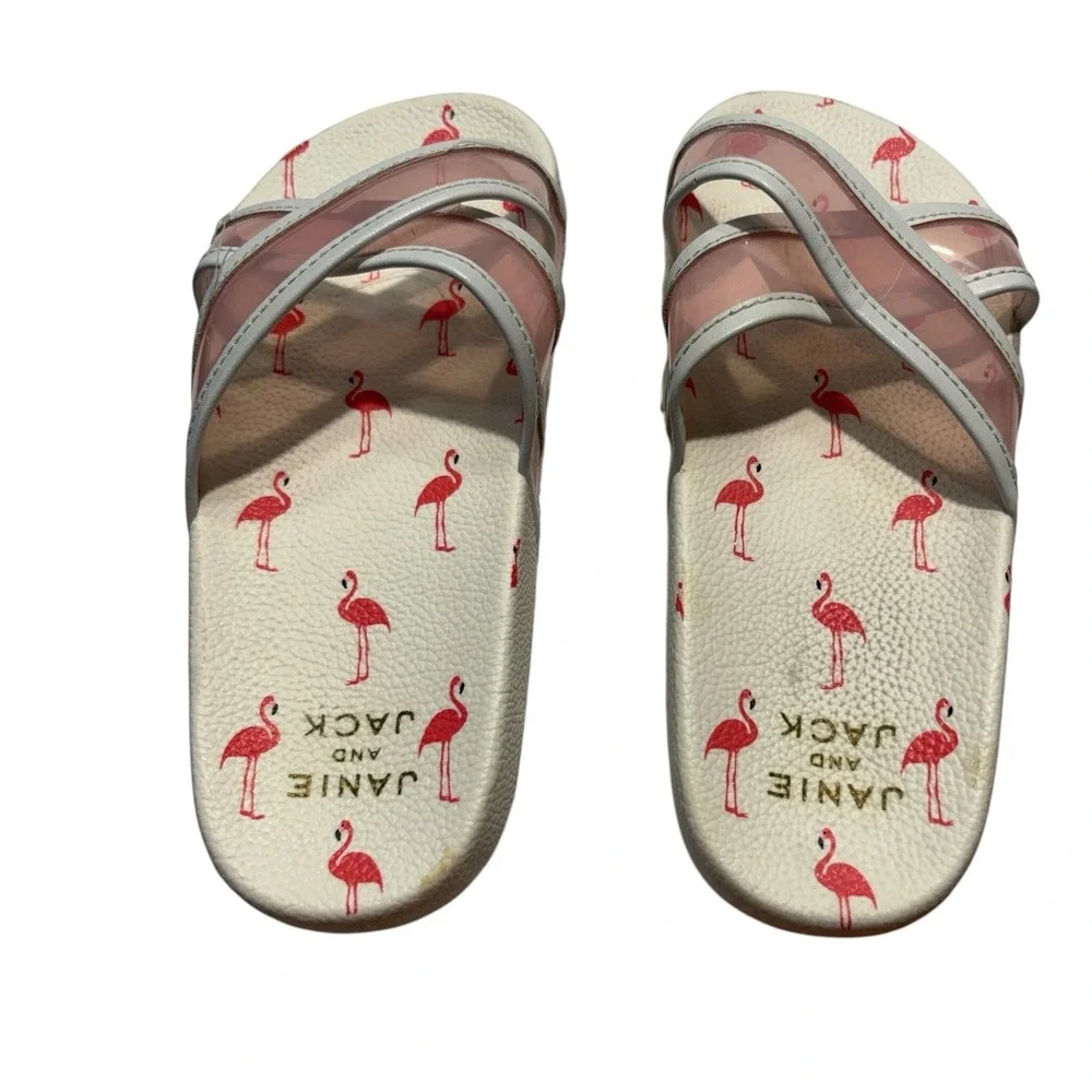 Janie and Jack Slide Sandals Kids Size 11 White Pink Flamingo Jelly Straps